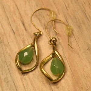 Artisan Green Opal Glass Gold Plate Drop Earrings